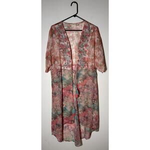 Soft Surroundings Swim cover Primavera Sheer Embroidered Sequin Ties Kimono XL